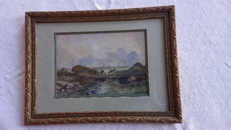 Old painting, marine watercolor