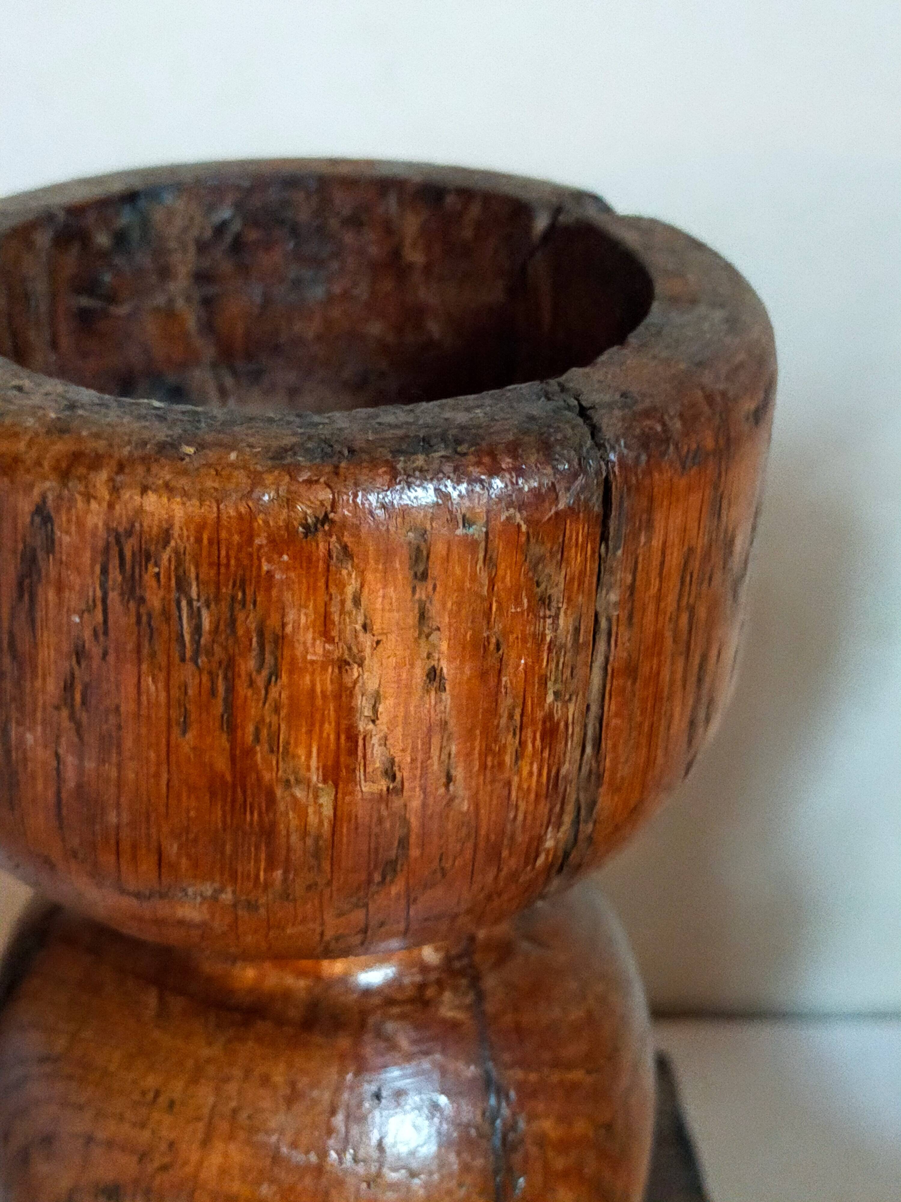 Pair of old brutalist turned solid wood candlesticks