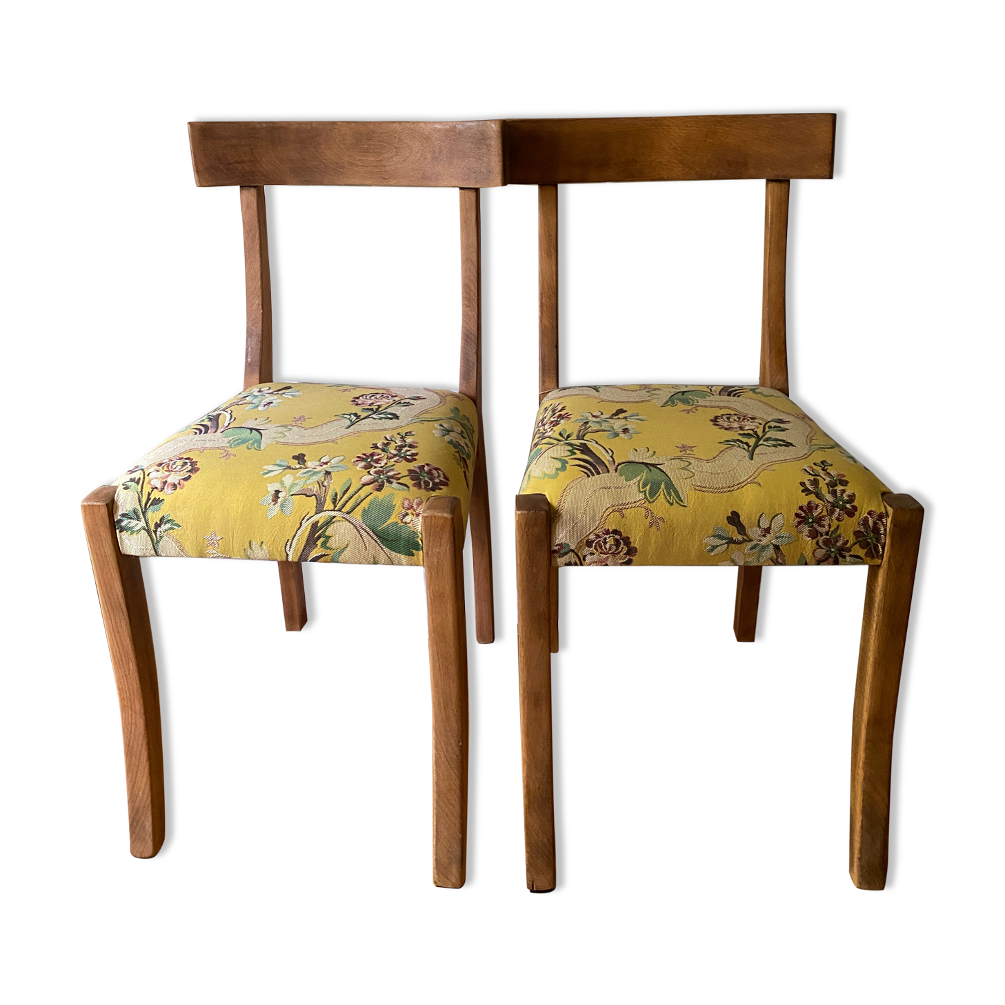2 chairs in yellow wood fabric pierre frey