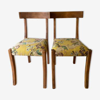 2 chairs in yellow wood fabric pierre frey