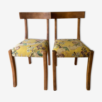 2 chaises en bois jaune tissu pierre frey