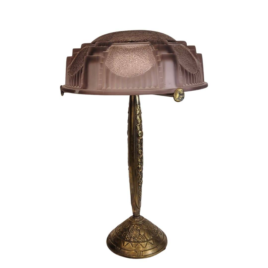 Lampe de table, bronze et verre courbé, Muller Frères, Art Déco, années 30 – Luneville, France