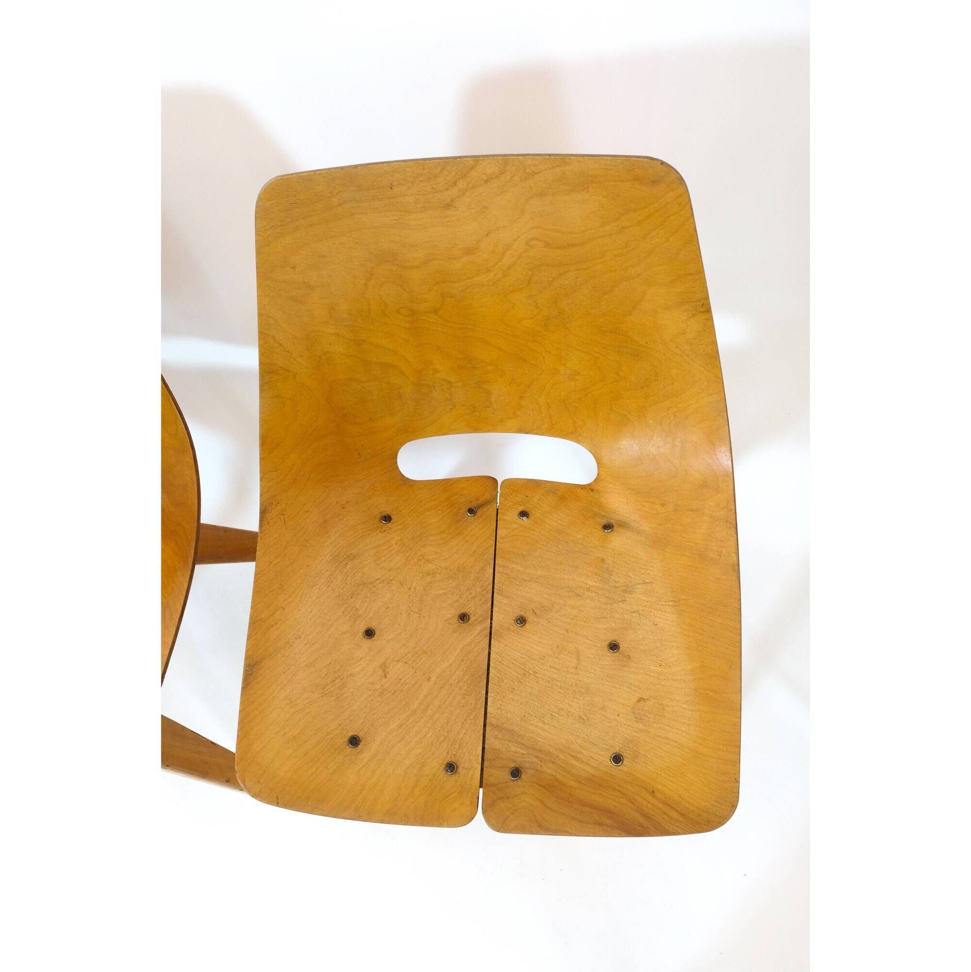 Set of 4 barrel chairs, wooden base, Pierre Guariche, Steiner, 1950s.