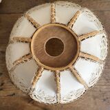 Antique hanging lampshade in rattan and openwork embroidered fabric