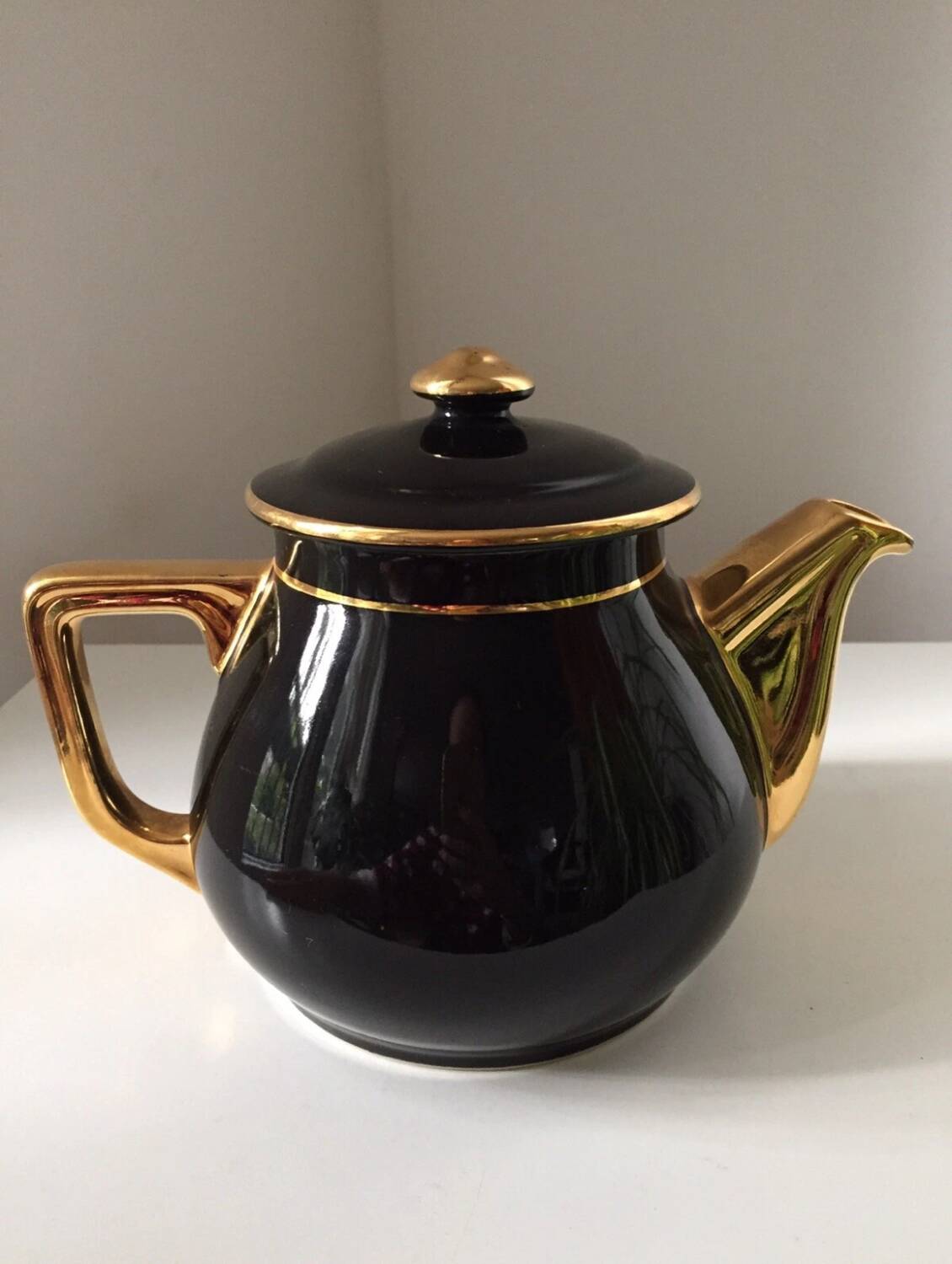 Vintage black and gold ceramic coffee pot, 1950s
