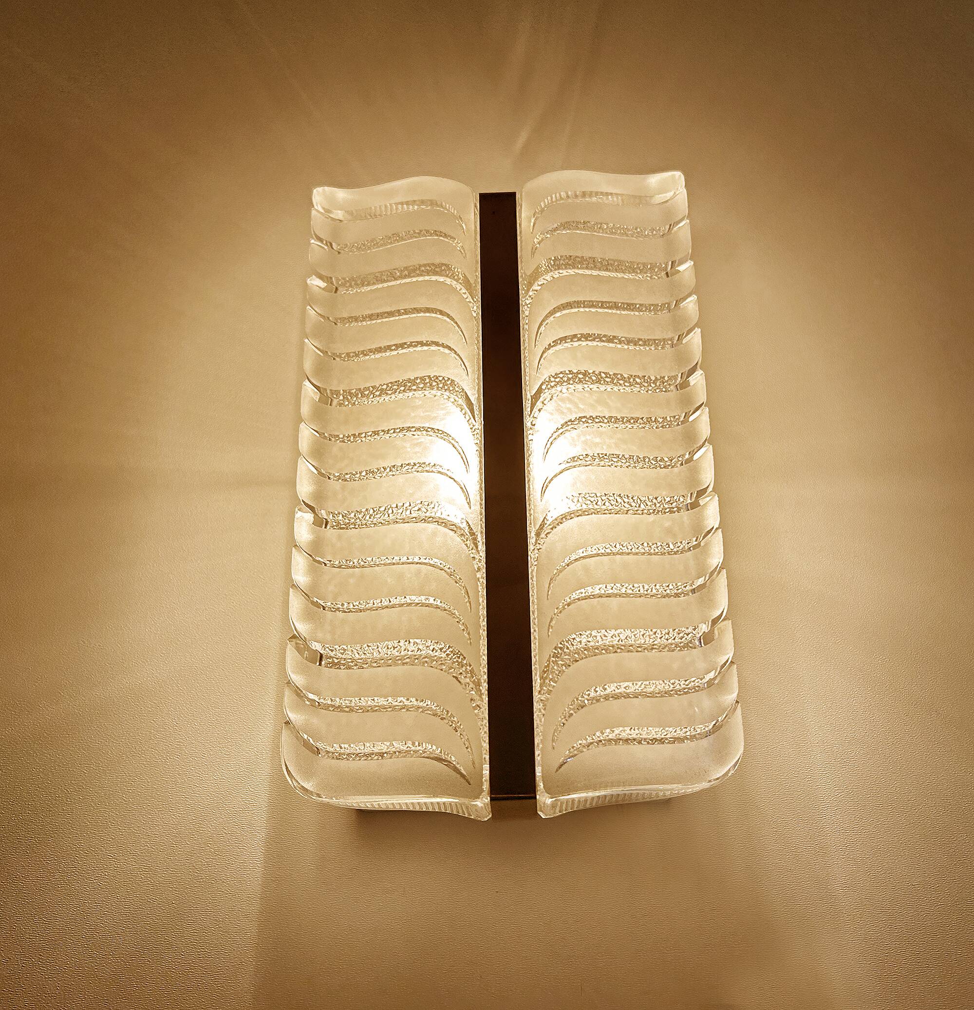 Pair of vintage 70s wall lights, chrome glass