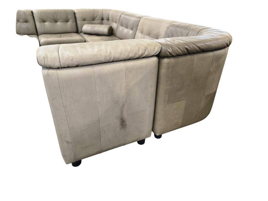 Vintage modular corner sofa in leather, 7 pieces