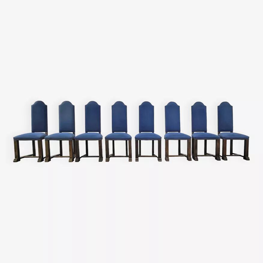 Set of 8 wooden and fabric chairs