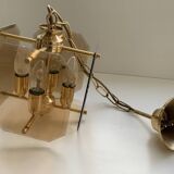 Lustre doré 4 ampoules à suspendre avec plaques en verre fumé