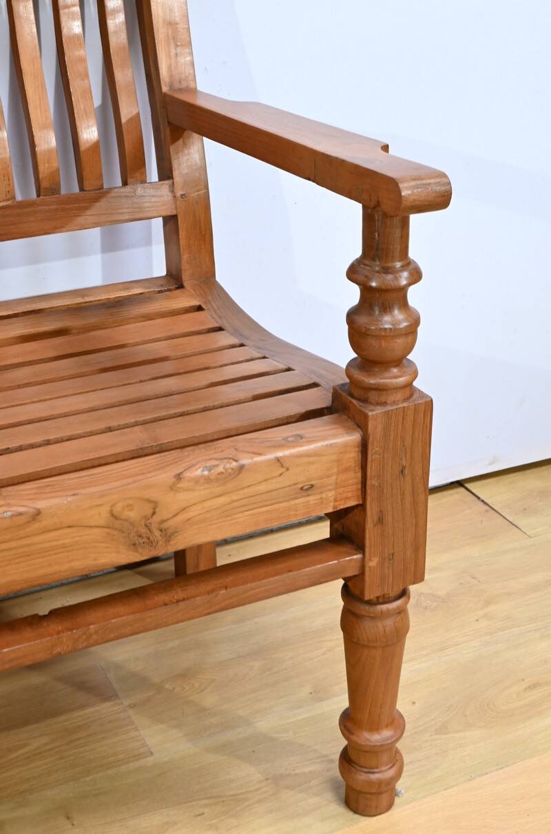Antique colonial teak veranda bench – mid-20th century