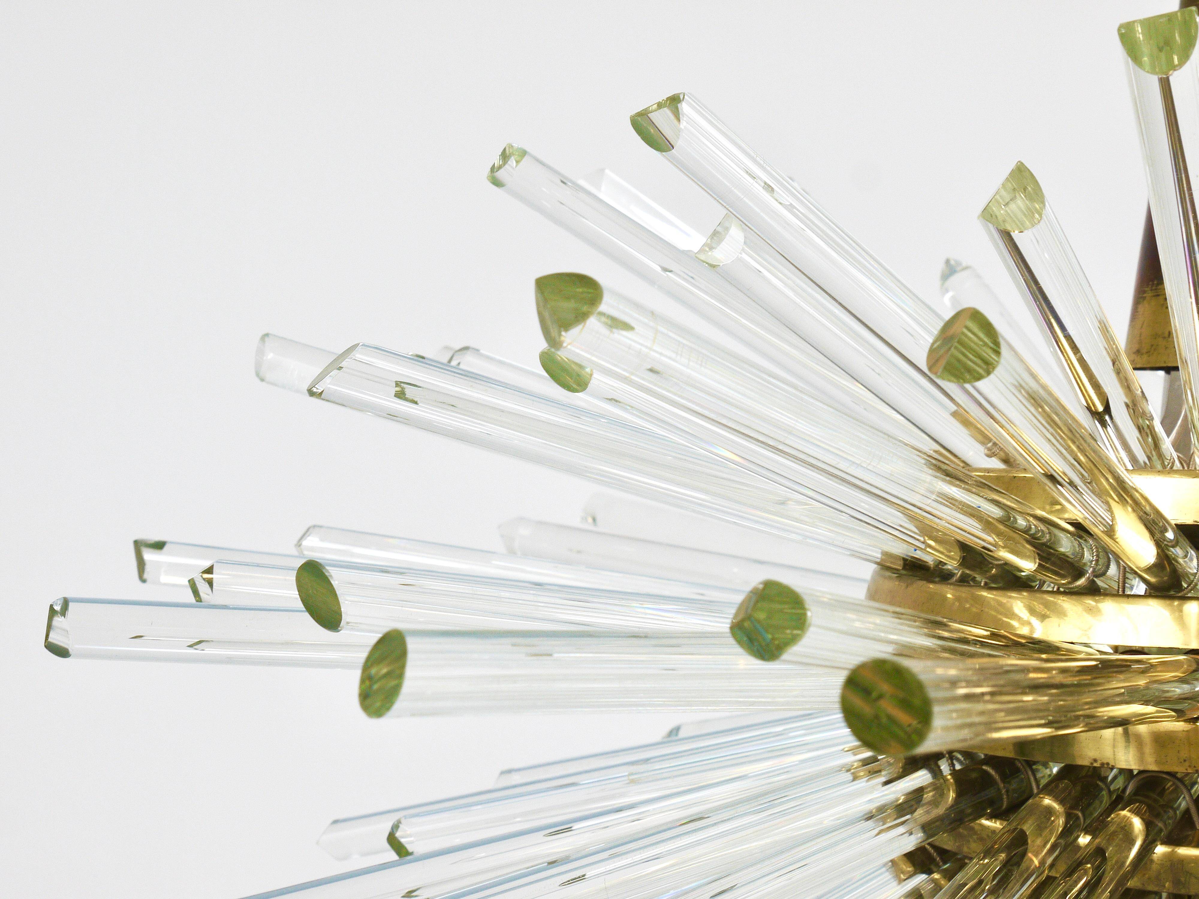 Lustre Bakalowits Miracle Sputnik en laiton avec tiges en verre cristal, années 1960