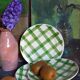 Five dessert plates Orchis-Moulin des Loups vintage checkered décor