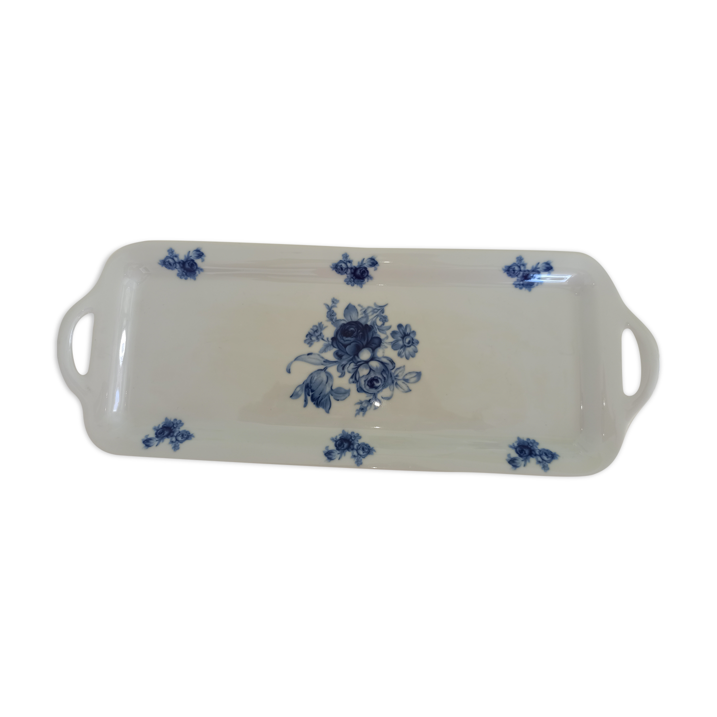 Presentation tray in blue and white Baudour porcelain