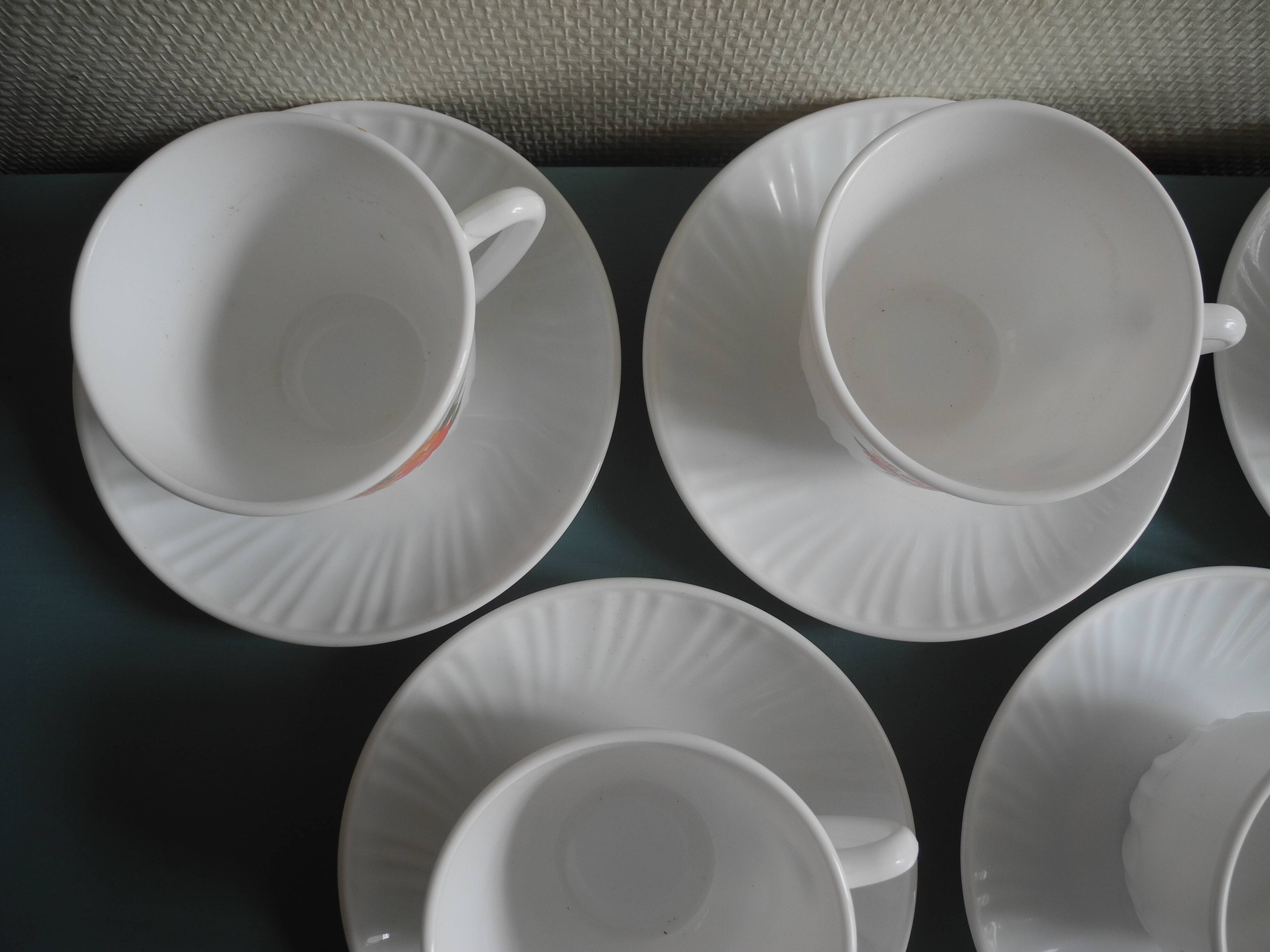 set of 6 cups and saucers vintage French tableware