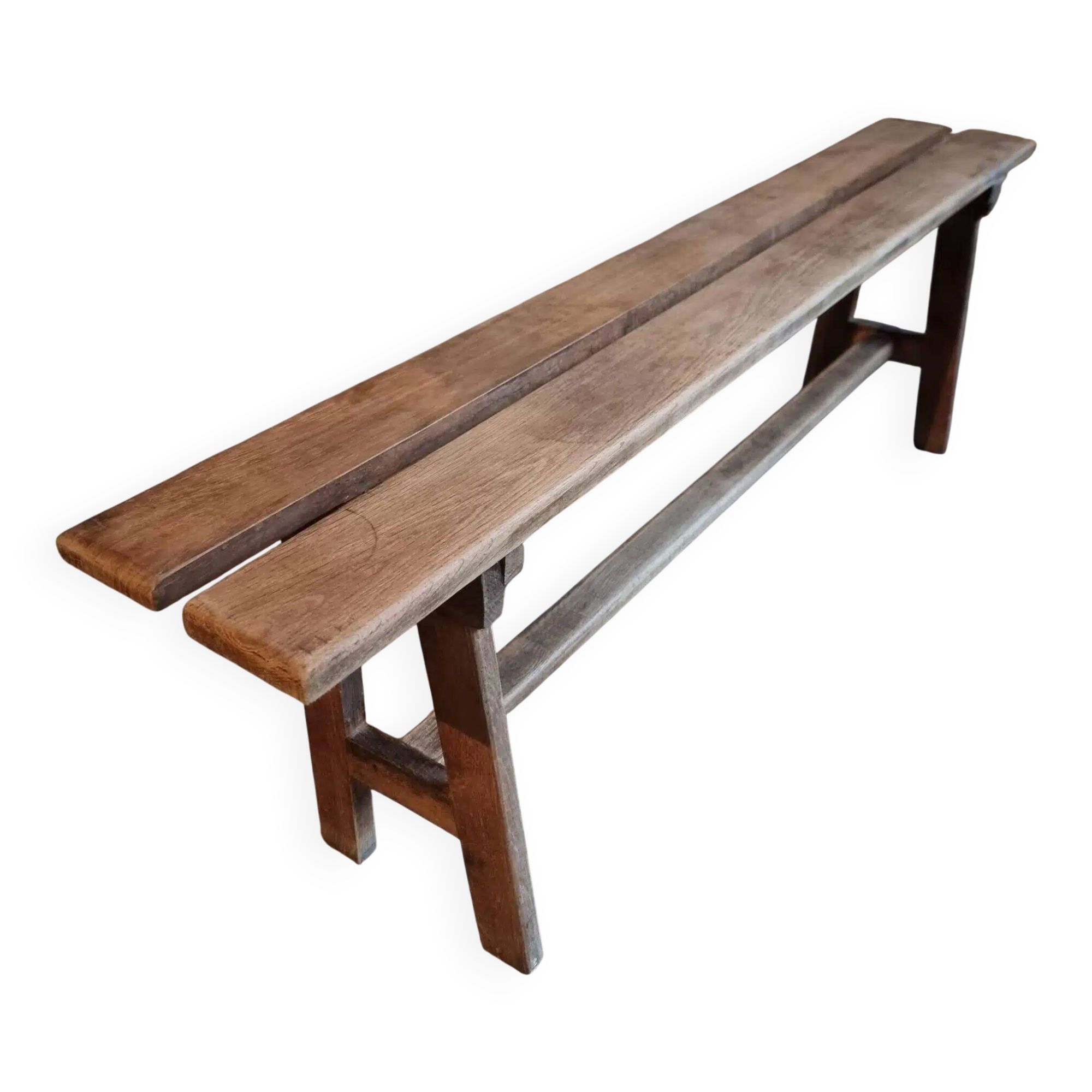Vintage French oak bench, rustic wooden bench, France 1950s.