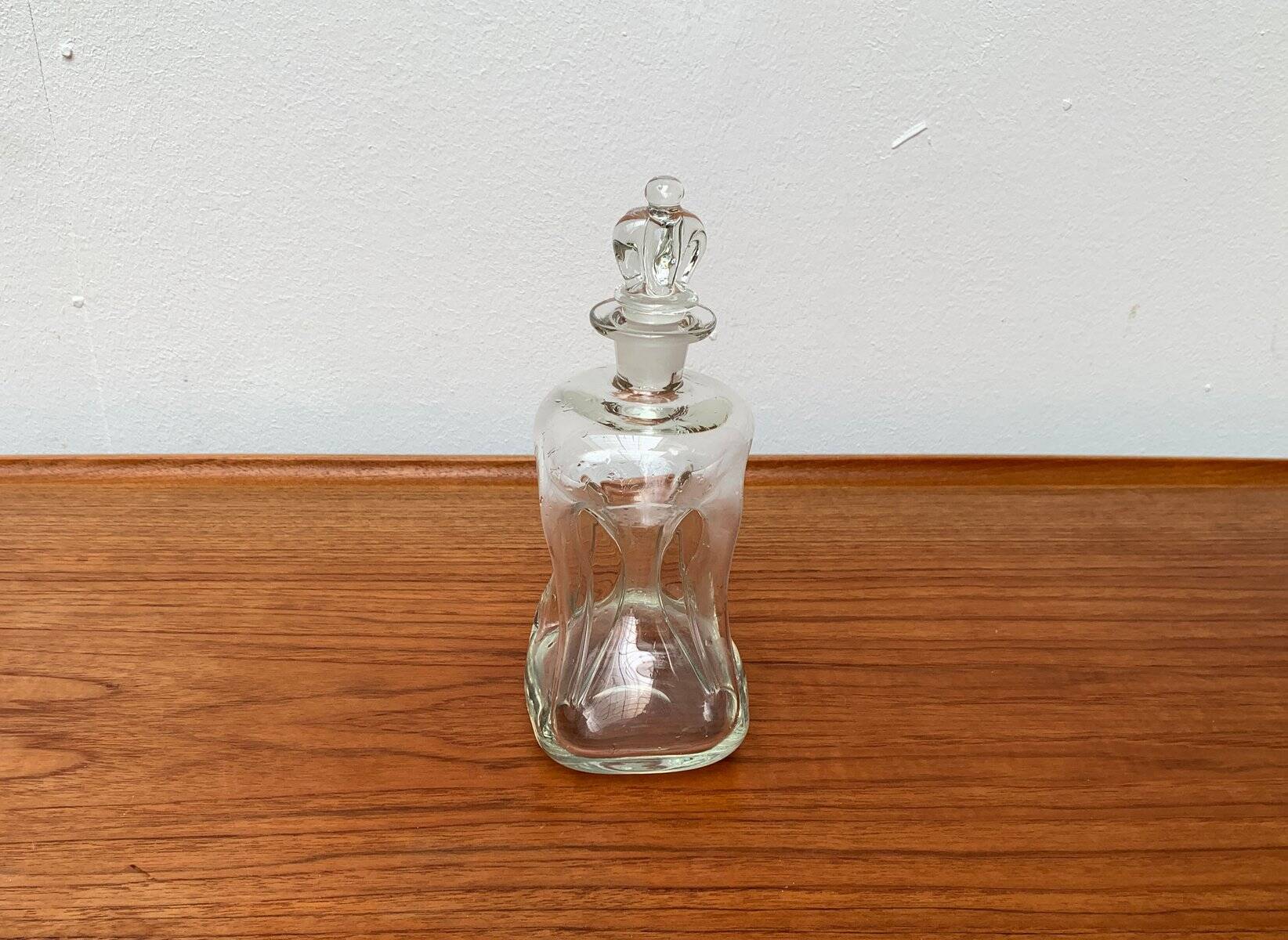 Danish Vintage Glass Kluk Kluk Bottle with Crown Glass Stopper from Holmegaard, 1970s