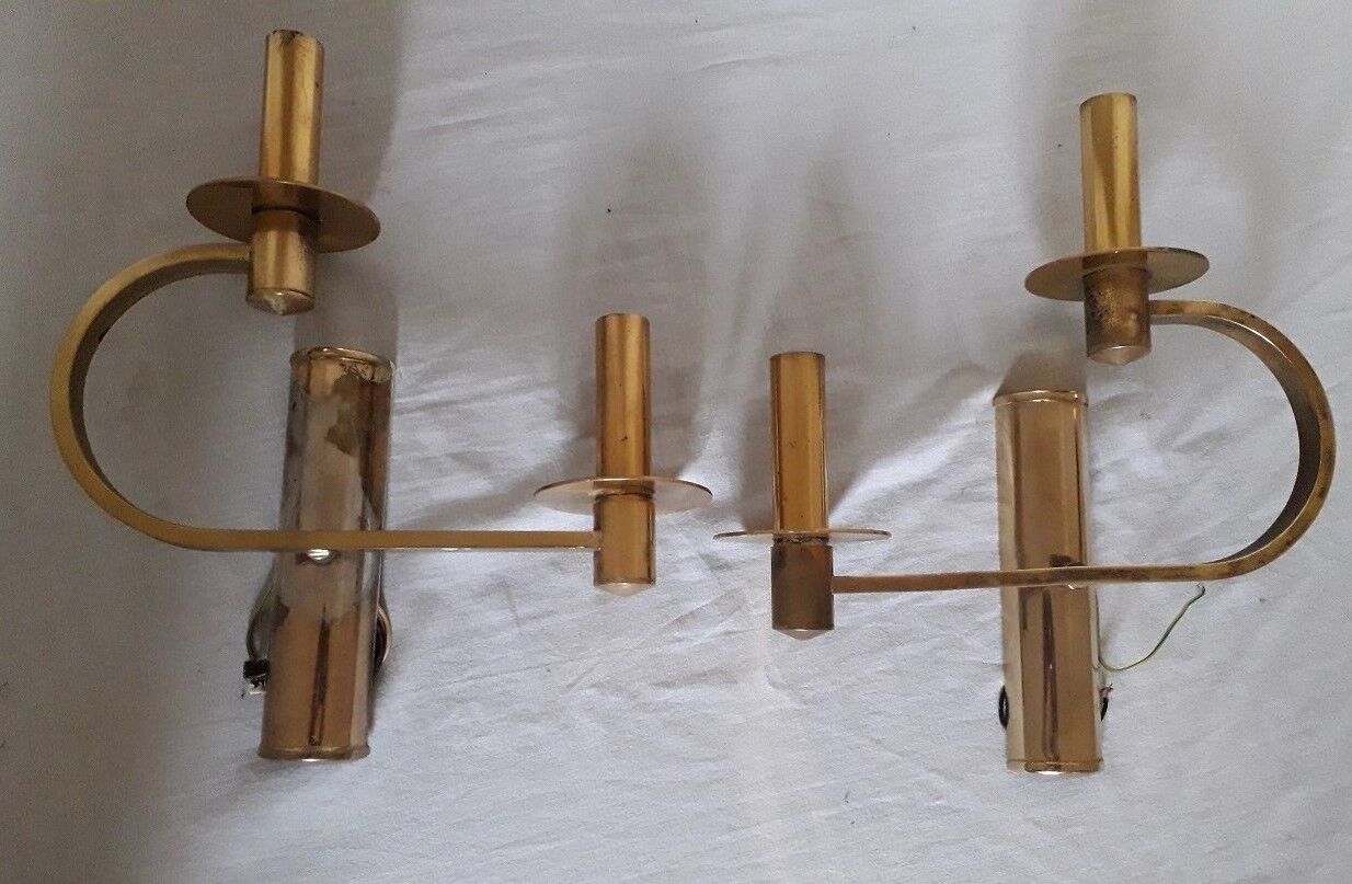 Pair of double brass wall lamps