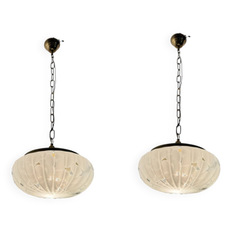 White Murano Glass Light Pendants Set of 2 1980’s