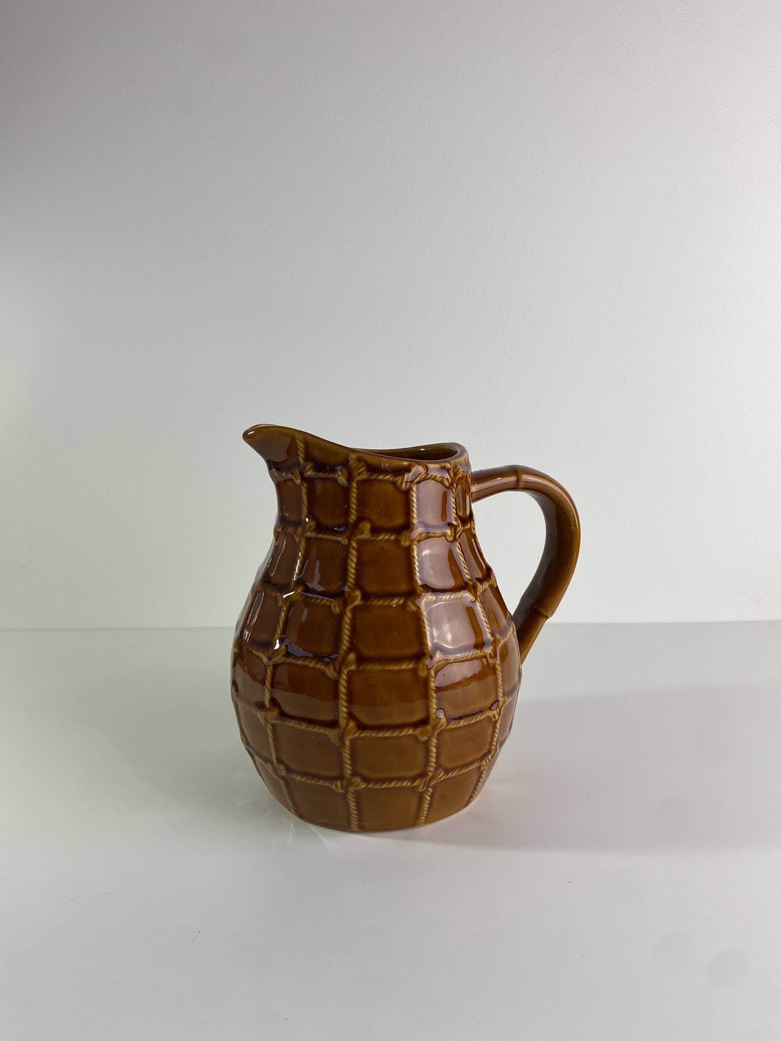 Large Saint-Clément vintage brown rope pitcher 1950