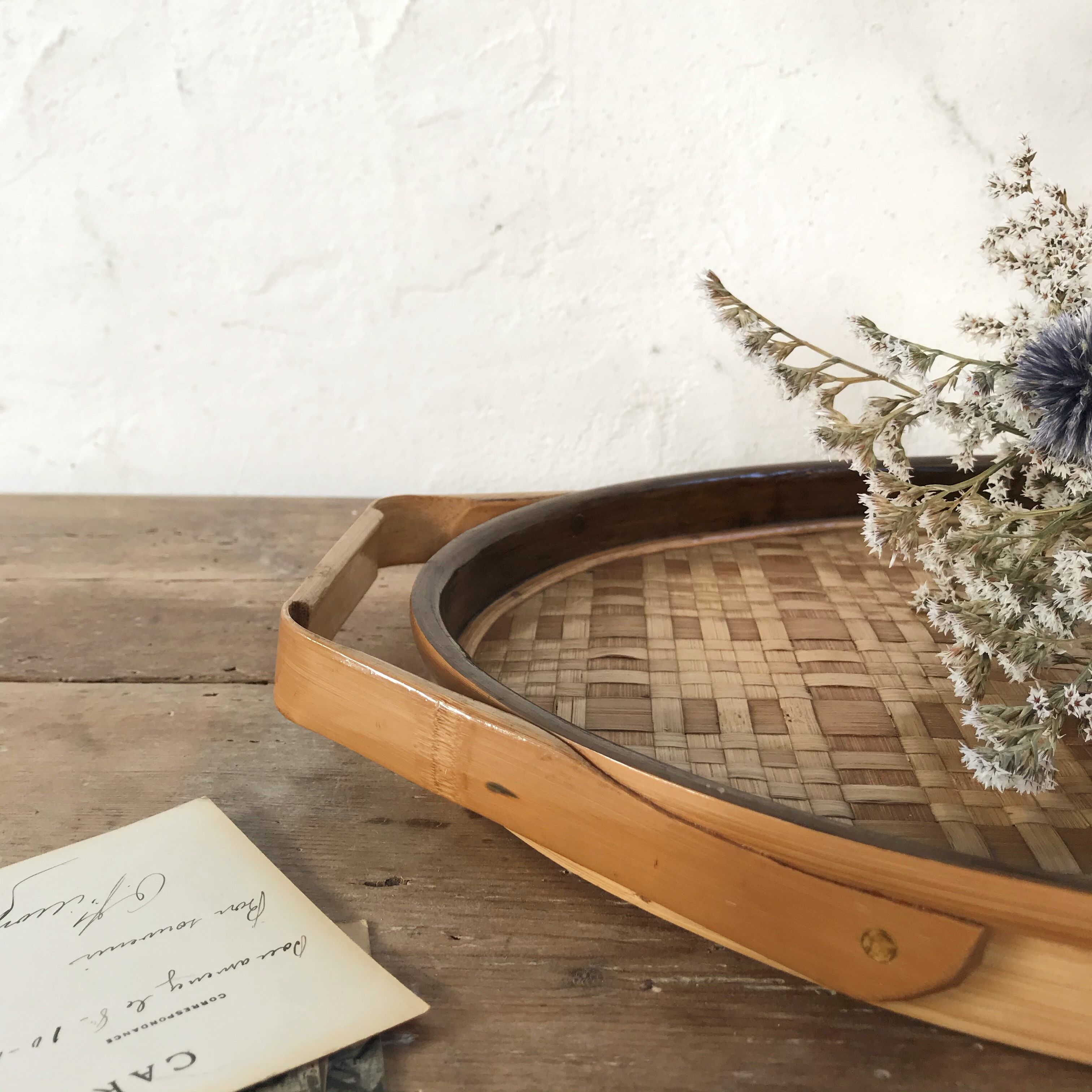 Oval rattan tray from the 70s