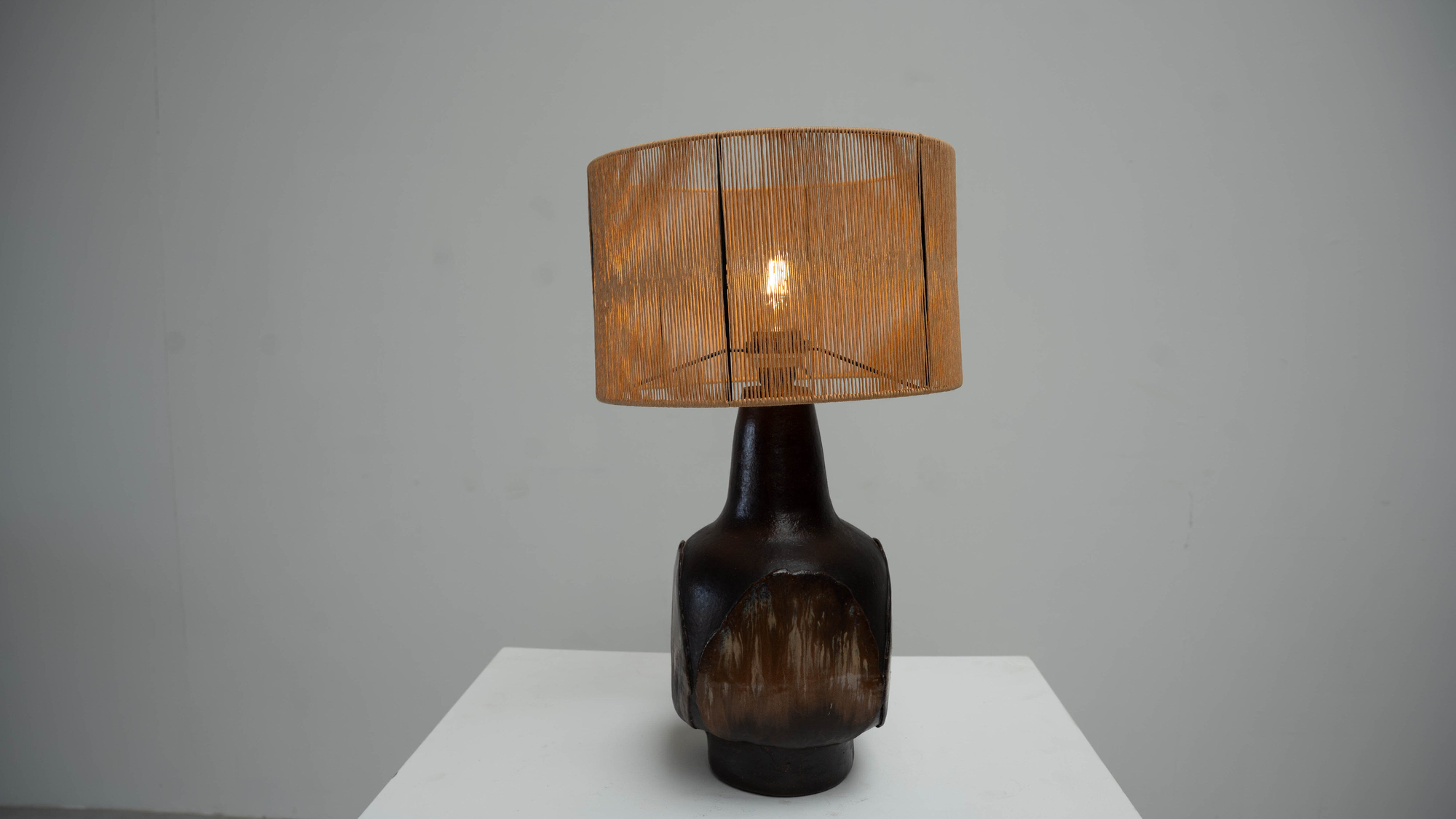 1970s dark glazed ceramic Danish lamp