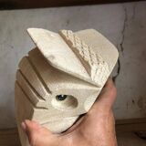 Paire de sculptures, serre-livres hibou vintage en pierre, signés