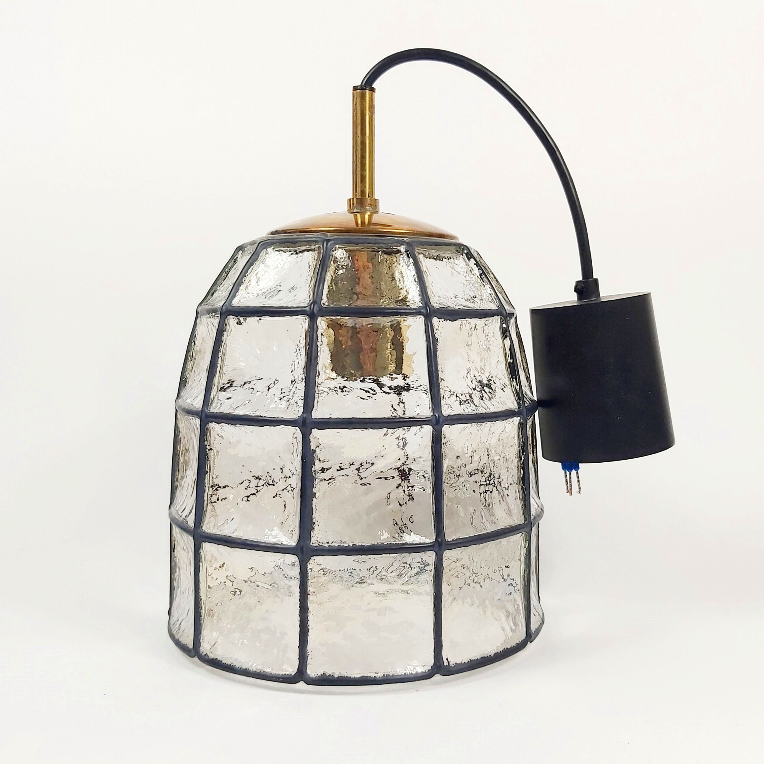 Mid-century iron & clear glass ceiling lamp/pendant from limburg, germany, 1960s