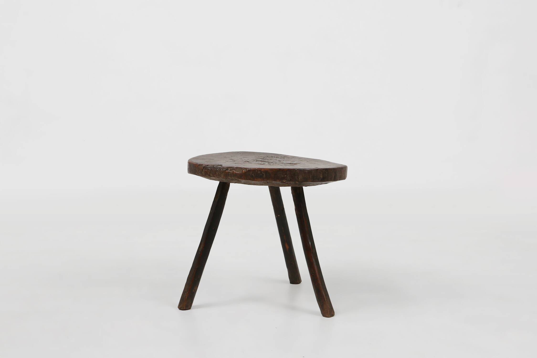 Sculptural rustic brutalist oak tripot stool, France ca. 1850