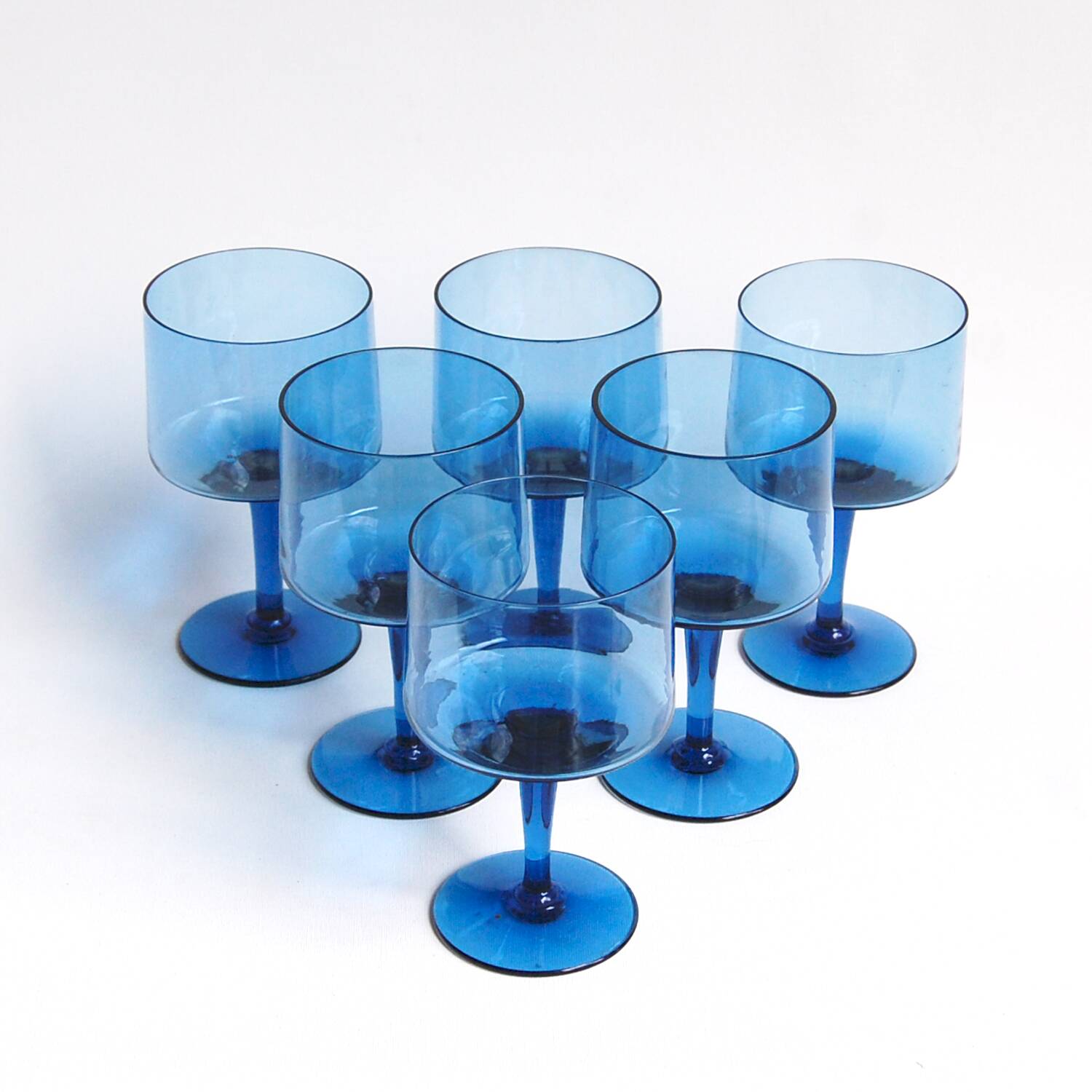 Set of 6 vintage cobalt blue wine glasses - Boussu glassware