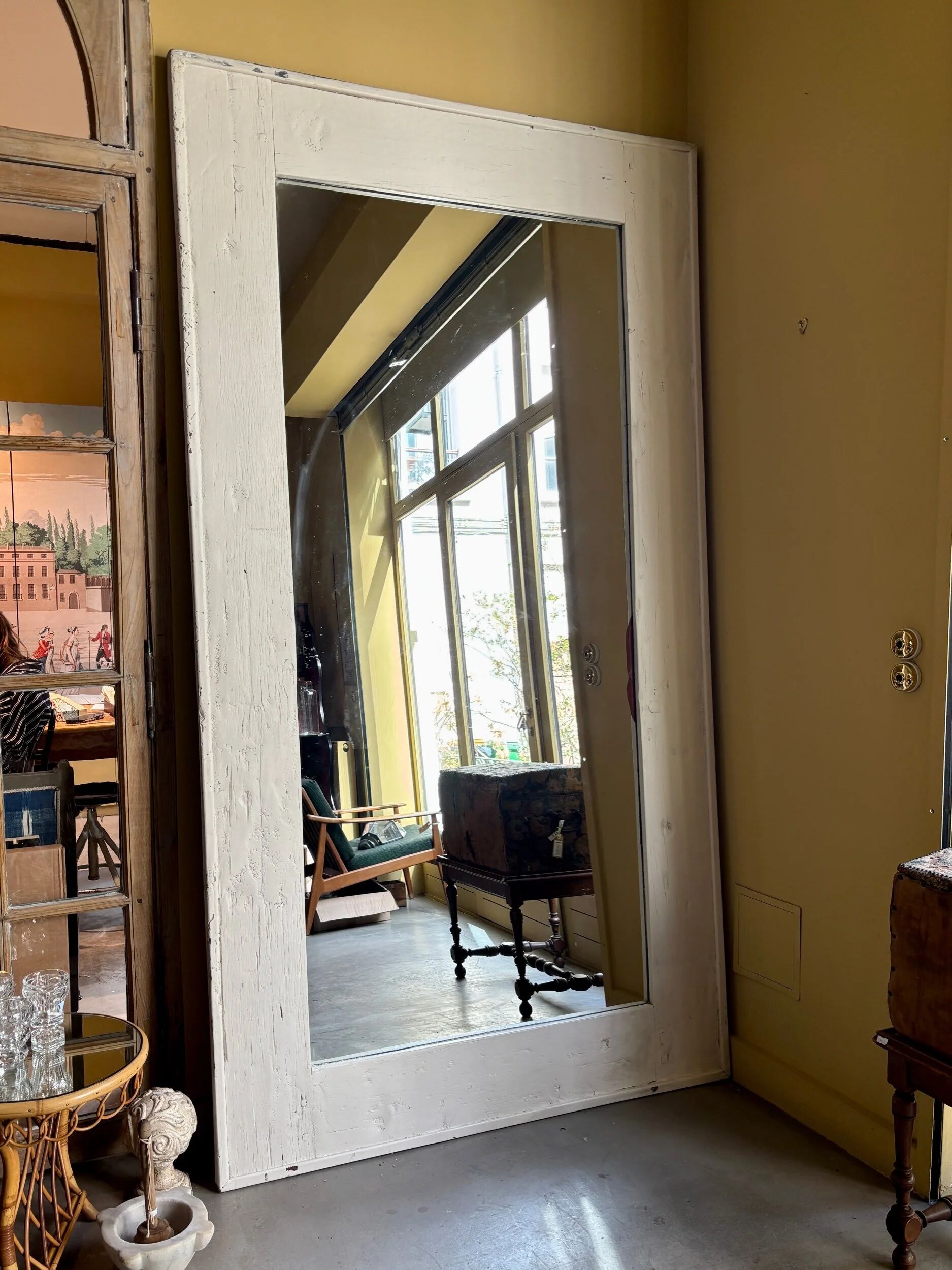 White wooden mirror 245 x 125 cm