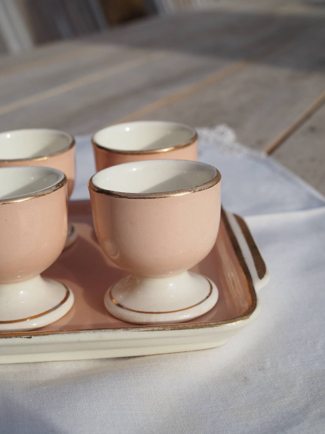 6 Egg cups on vintage Villeroy & Boch tray