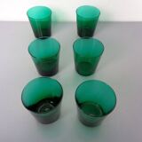 Italian green glass decanter and tumbler, 1960s, set of 7.