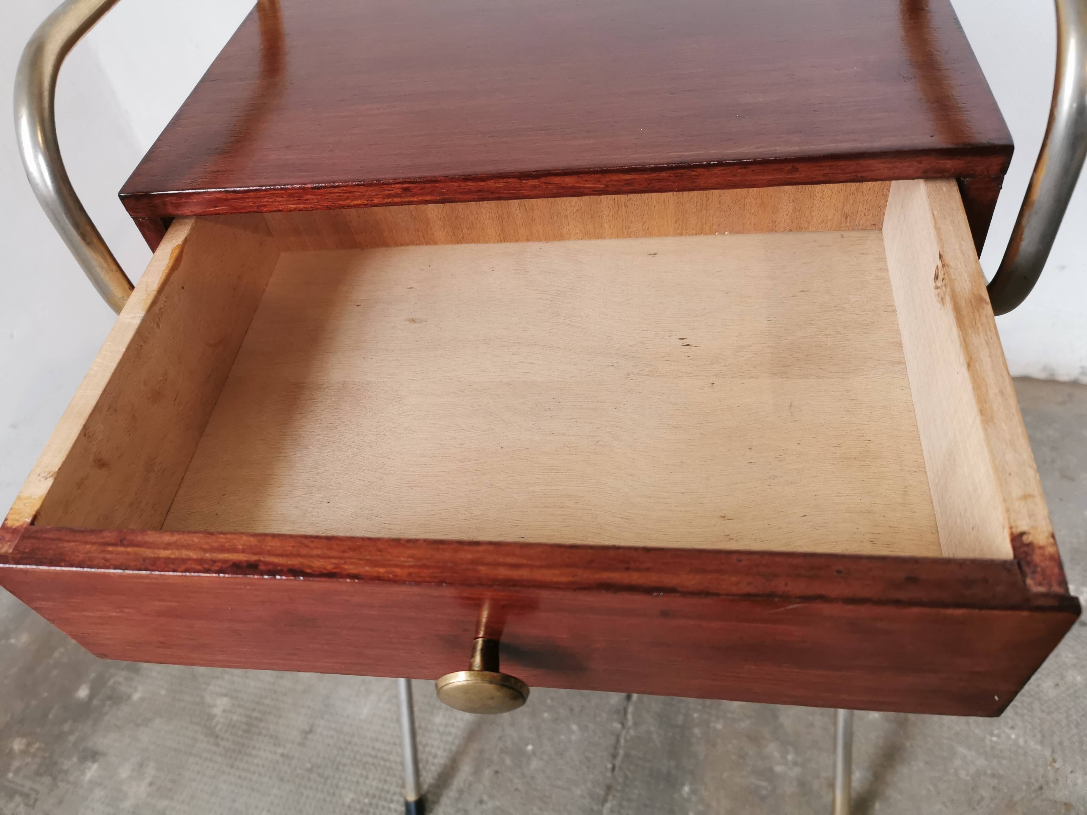 Metal and wood bedside table 1960/1970