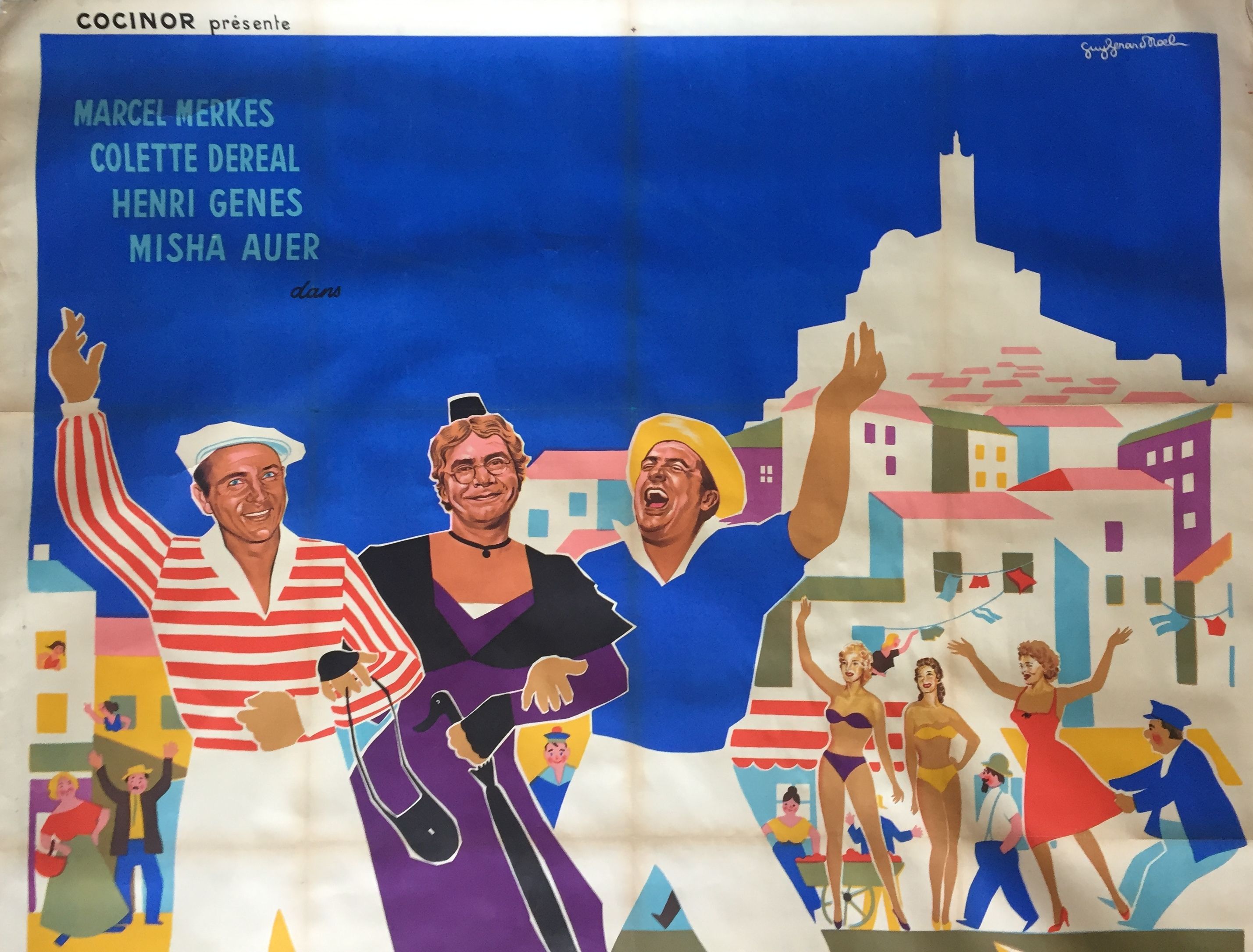 Cinema poster "Three of the Canebière" Marseille 120x160cm 1956