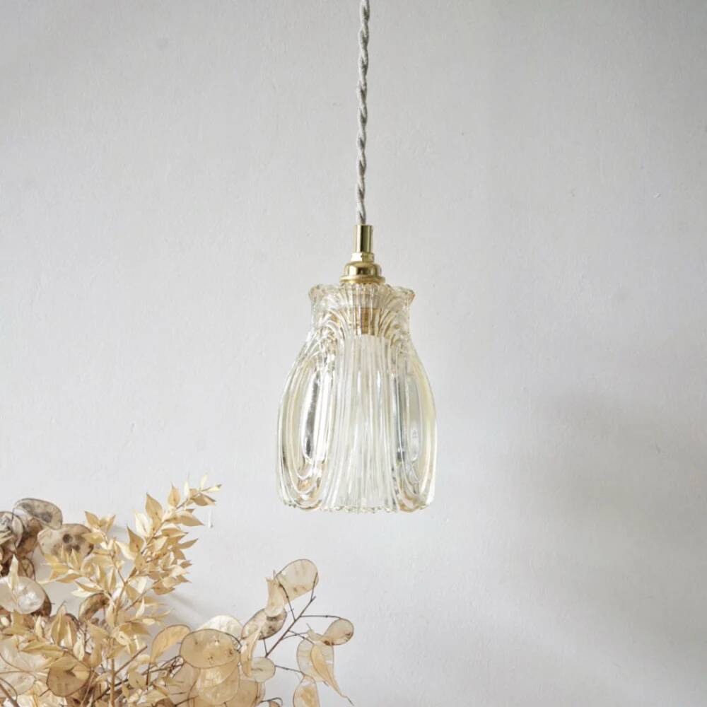 Amber cut glass tulip lamp