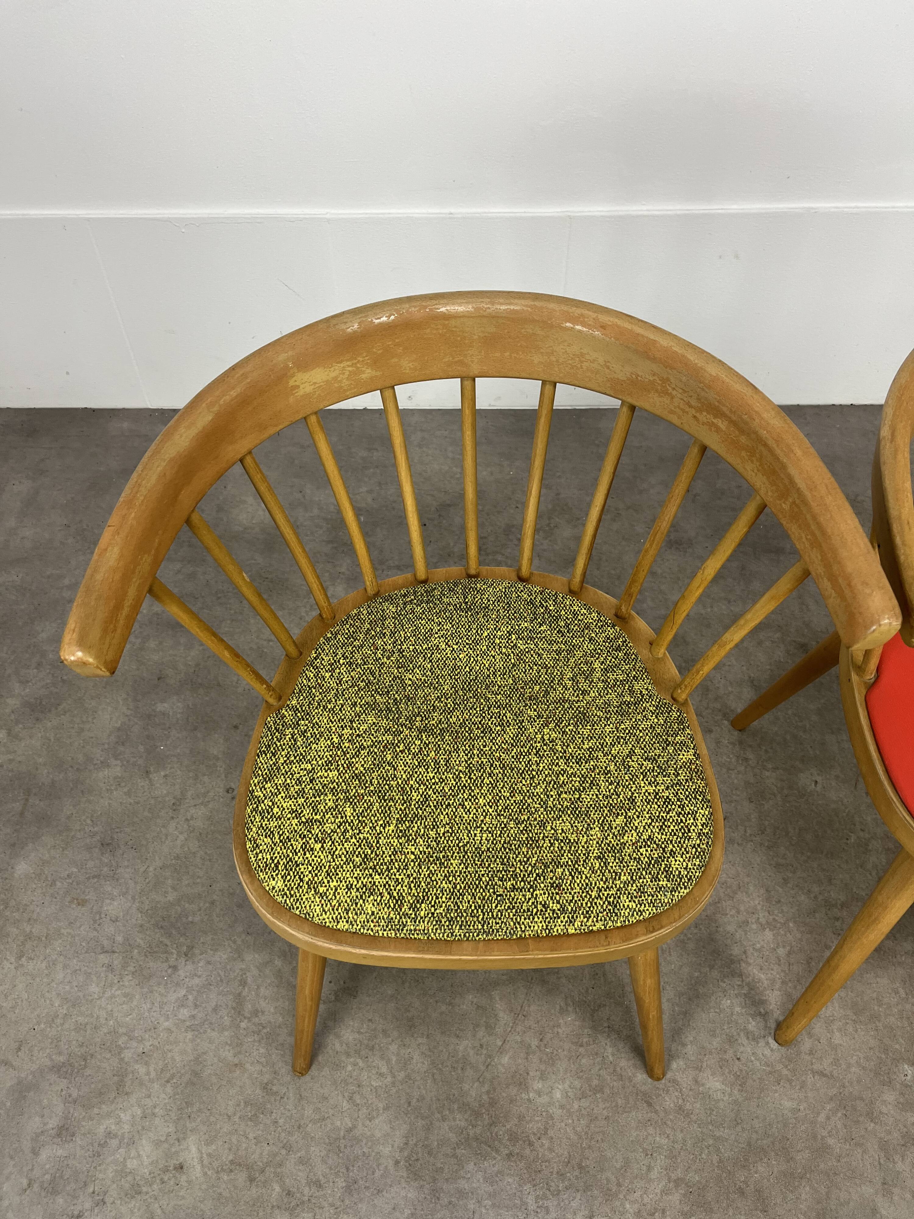 Pair of Baumann 740 office chairs, slatted models, 1960s