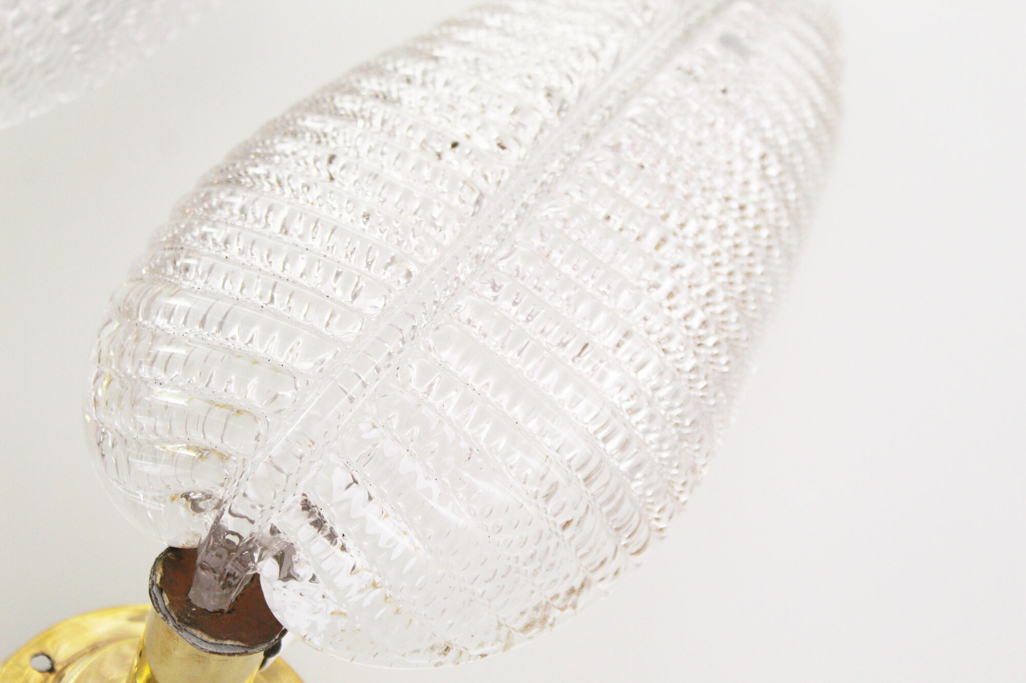 Pair of brass and muranoglass shell sconces