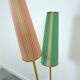 1950s floor lamp with pink and green shade and gold-coloured legs