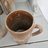 Set of 5 vintage handcrafted stoneware mugs in beige, pink, and white glazed stoneware