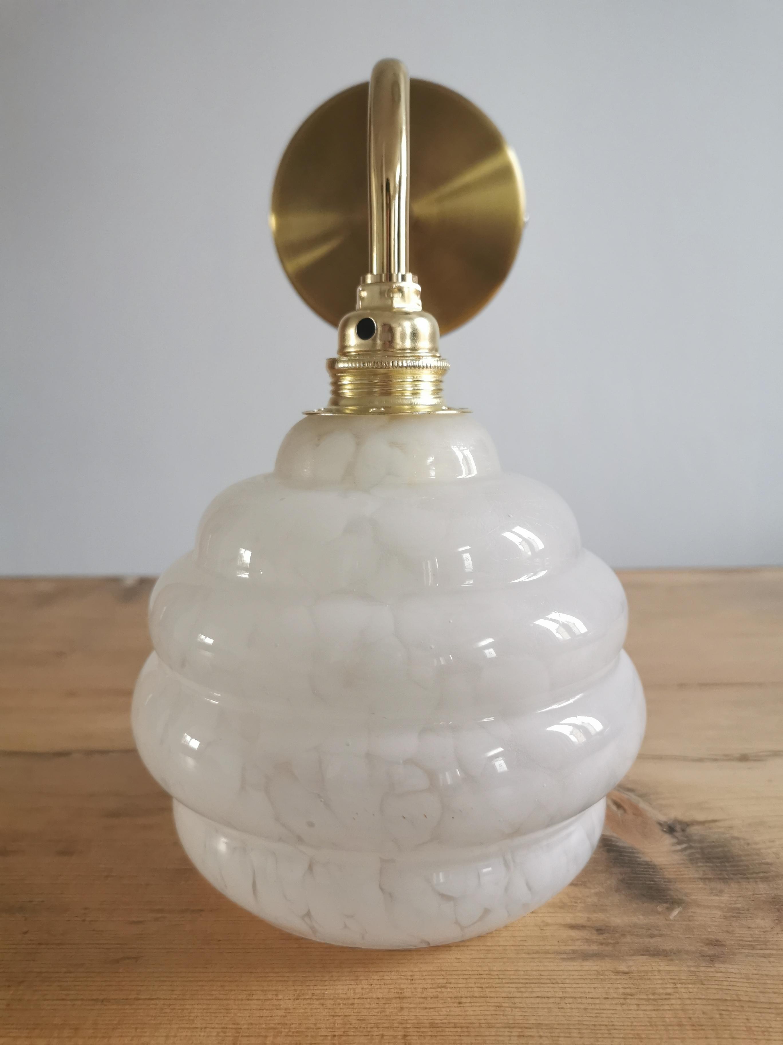Vintage lampshade wall lamp in white Clichy glass