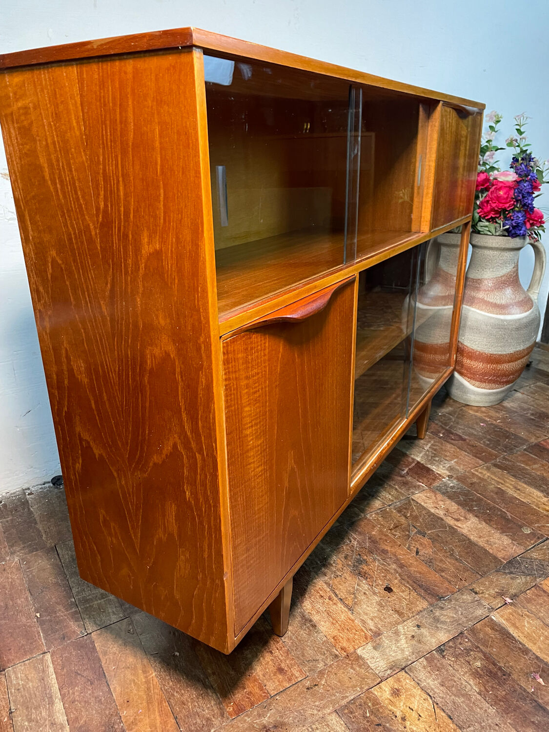 Mid century retro vintage teak cocktail bar display cabinet 1960