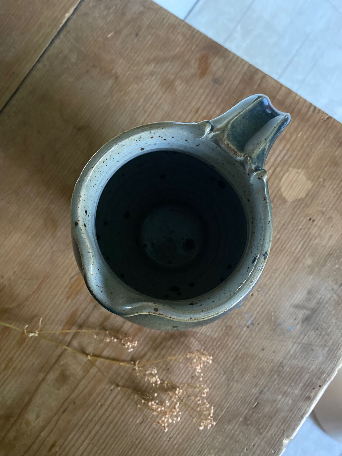 Blue carafe in glazed stoneware ceramic signed