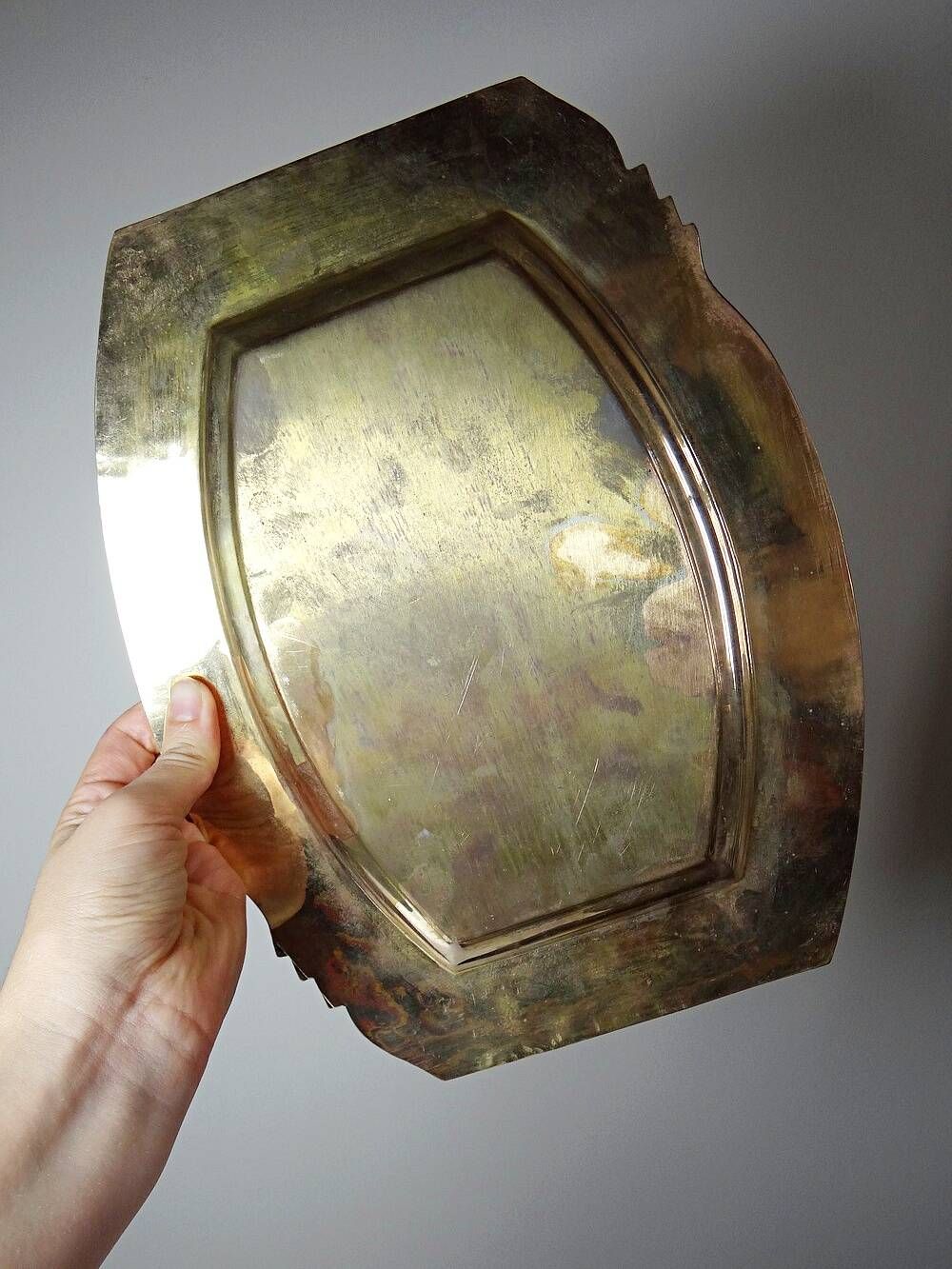 Small vintage brass tray with a floral design, Louis XVI style.