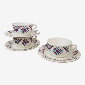 Set of 3 cups and their saucers model Ustaritz