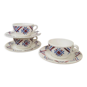 Ensemble de 3 tasses et leurs soucoupes modèle Ustaritz