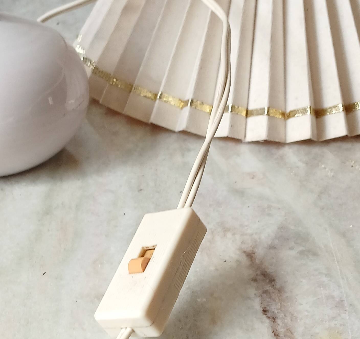 Enamelled terracotta lamp signed, pleated lampshade 1960