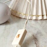Enamelled terracotta lamp signed, pleated lampshade 1960