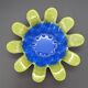 Vintage glass pressed blue & lime green bowl / flower holder