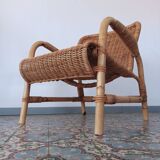 Rattan and bamboo armchair, 70s