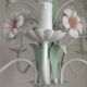 French Vintage 5 Light White Metal Chandelier With Pretty Pink Flowers